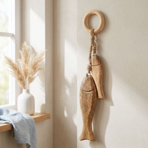 Mangohouten vis houten vis om op te hangen naturel 10/15cm | Floristik24.nl