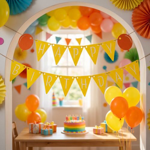 Verjaardagsdecoratie slinger van vilt, geel en oranje, 300 cm | Floristik24.nl