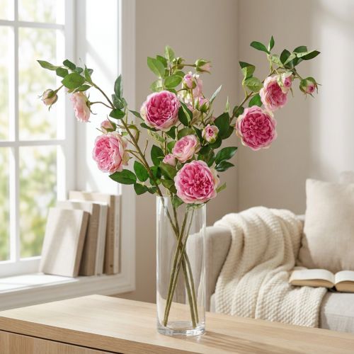 Artikel Rozentak zijden rozen kunsttakrozen roze crème 79cm