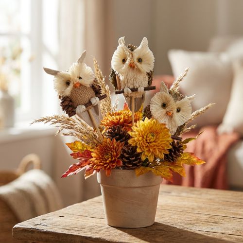 Uil decoratieve bloempluggen herfstdecoratie naturel Ø4cm H8cm 4st | Floristik24.nl