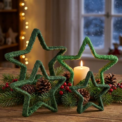 Ster om op te staan Kerstdecoratie jute groen 13/18cm 4st | Floristik24.nl