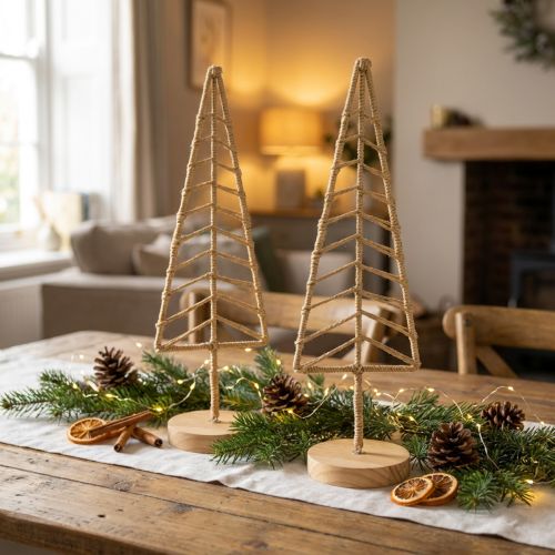 Kerstboomdecoratiestandaard metaal hout naturel H39cm 2st | Floristik24.nl