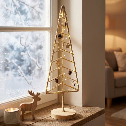 Kerstboomdecoratie met voet hout metaal naturel 18x12x51cm | Floristik24.nl