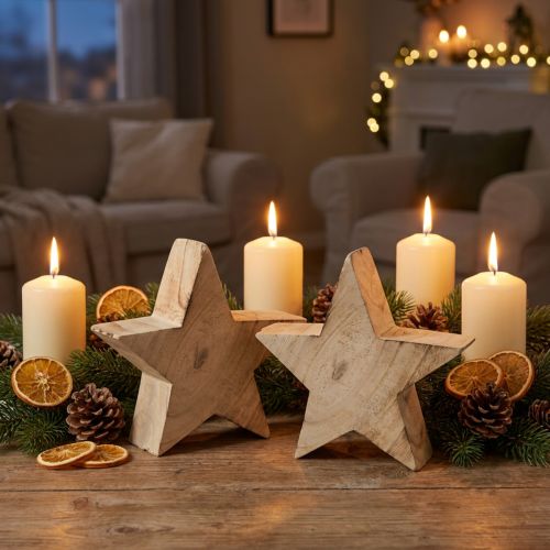 Artikel Rustieke decoratieve ster van paulowniahout - natuurlijk design, Ø 15 cm, 6 cm dik - veelzijdige houten decoratie - 2 stuks
