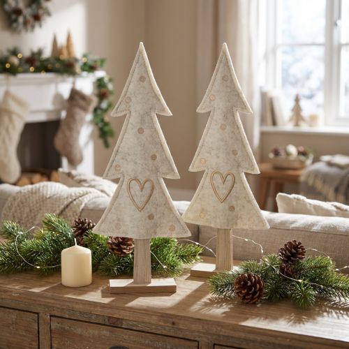 Kerstboomvilt decoratie met hart crème beige H35cm 2 st | Floristik24.nl