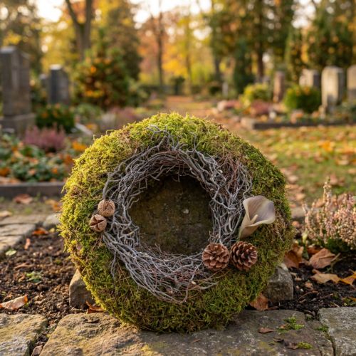 Moskrans, decoratieve krans, groen mos met muizenoormos, naturel, Ø30cm | Floristik24.nl