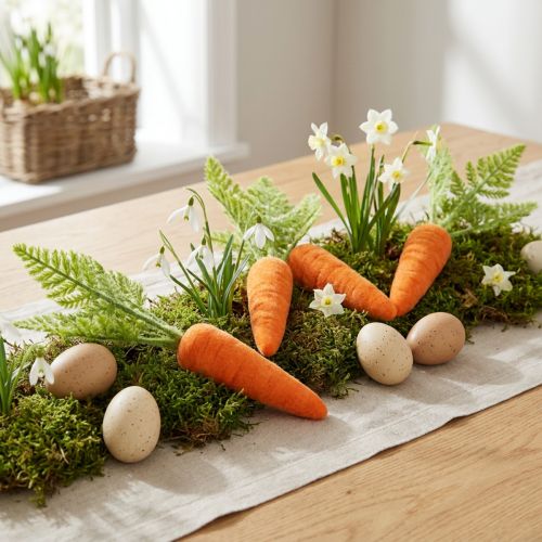 Artikel Worteldecoratie wortelen geflockt oranje groen H23cm 8 st