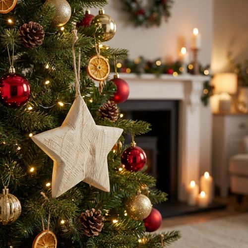 Houten ster, natuurlijk kerstversiering, Ø13,5cm, FSC hout | Floristik24.nl