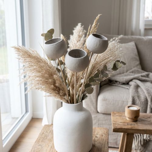 Droogbloemen decoratieve stolp op steel grijs 37cm 3 st | Floristik24.nl