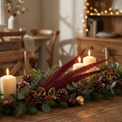 Fazantenveren Rood Echte Veren Decoratie Wijnrood 35-45cm 9 st | Floristik24.nl