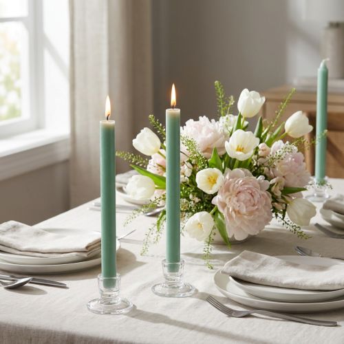 Massief groene taps toelopende kaarsen, 22×240 mm, 12 stuks | Floristik24.nl