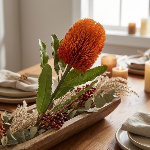 Kunstbloem Banksia Oranje Herfstdecoratie Begrafenisbloemen 64cm | Floristik24.nl