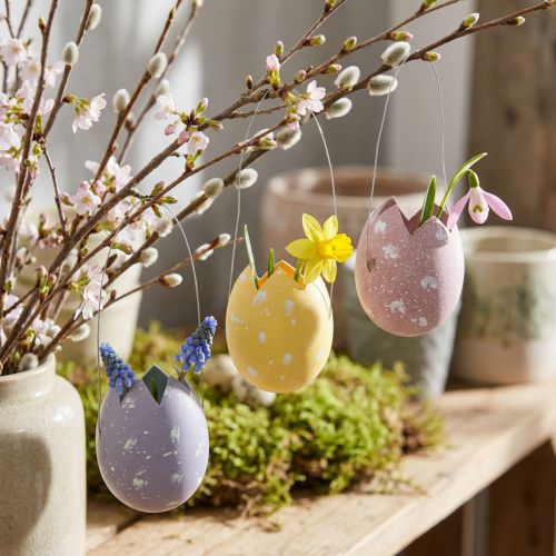 Paasei om op te hangen paars, roze, geel ei plastic H6.5cm 6st | Floristik24.nl