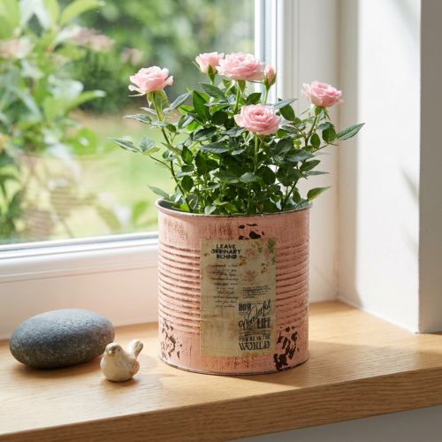 Artikel Decoratieve bloempot van zalmkleurig metaal, plantenbak Ø15,5 cm H15 cm