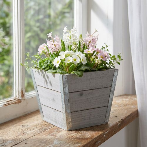 Bloembak houten plantenbak shabby chic grijs 19x19x15.5cm | Floristik24.nl