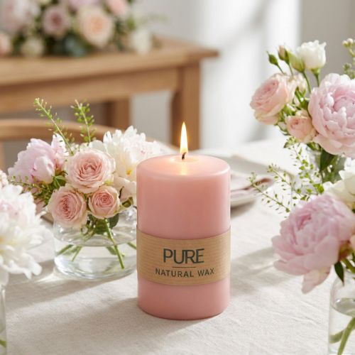 PURE stompkaars 90/60 roze sierkaars duurzame kaarsdecoratie van natuurlijke was | Floristik24.nl