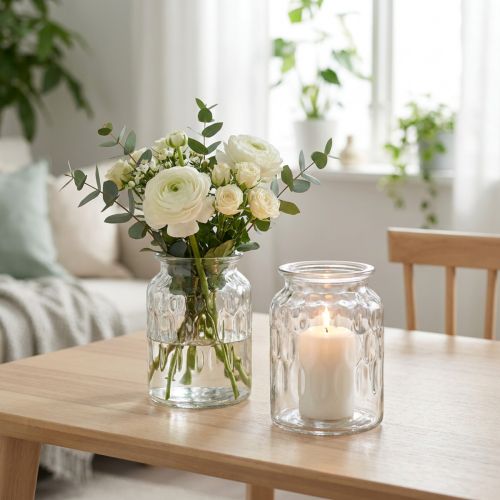 Glazen vaas met patroon, lantaarnglas helder H15cm Ø11cm 2st | Floristik24.nl