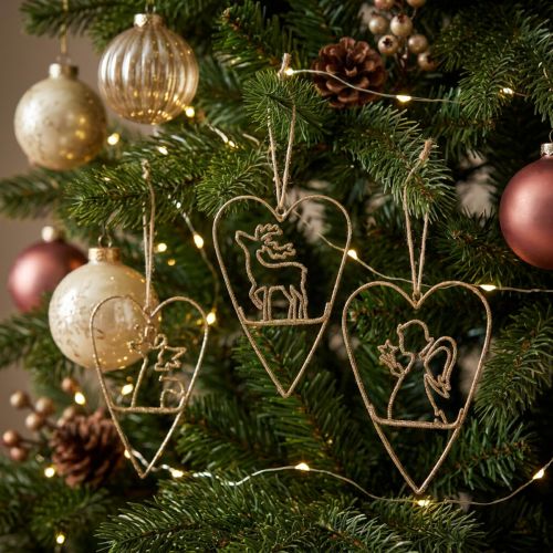 Kerstboomversiering hart metalen hartjes decoratie goud 12cm 6st | Floristik24.nl