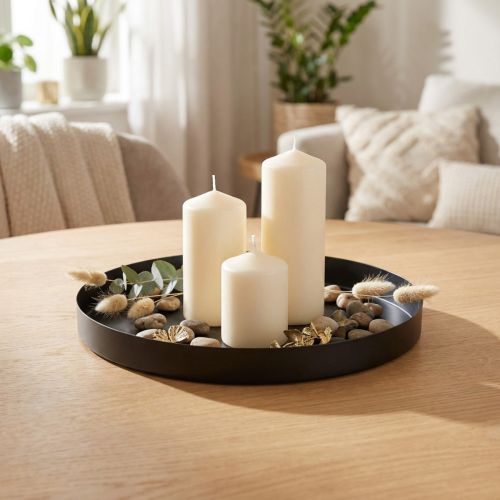 Artikel Metalen dienblad rond kaarsenplateau zwart Ø20cm H2,5cm 2st