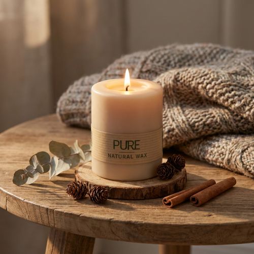 Artikel PURE Stompkaars Beige Wenzel Kaarsen Lichtbruin 90/70mm