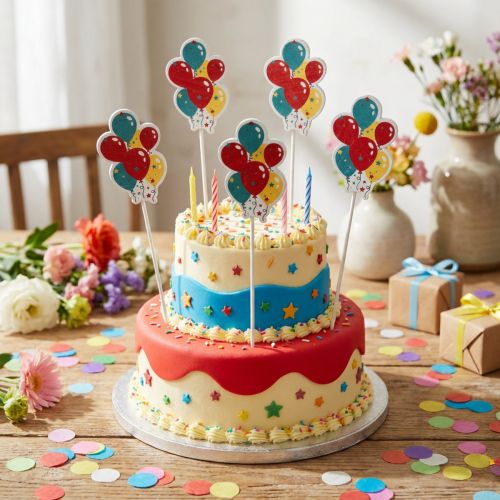 Bloemplugboeket decoratieve taarttopper ballonnen kleurrijk 26cm 15 st | Floristik24.nl