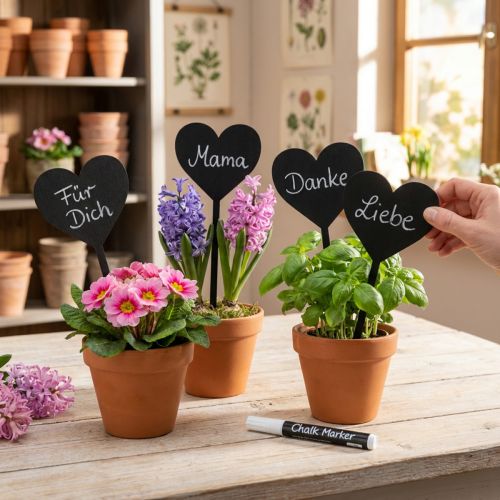 Houten hartvormige bloemenstekers, decoratieve hartstekers, 9 cm, set van 6 | Floristik24.nl