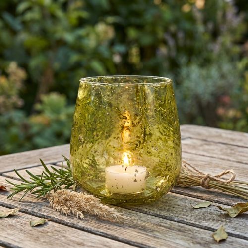 Windlicht glasdecoratie vintage geelgroen Ø12cm H12,5cm | Floristik24.nl