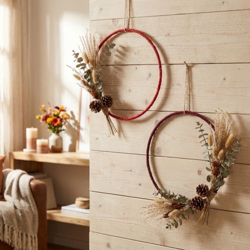 Decoratieve ring jute decoratielus rood donkerrood Ø30cm 4st | Floristik24.nl