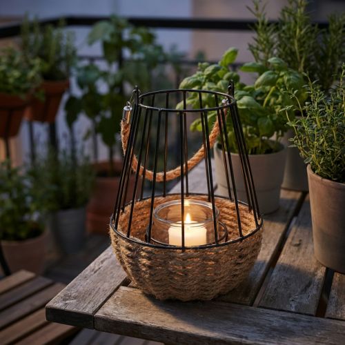 Lantaarn met handvat en glas zwart naturel Ø18cm H22cm | Floristik24.nl