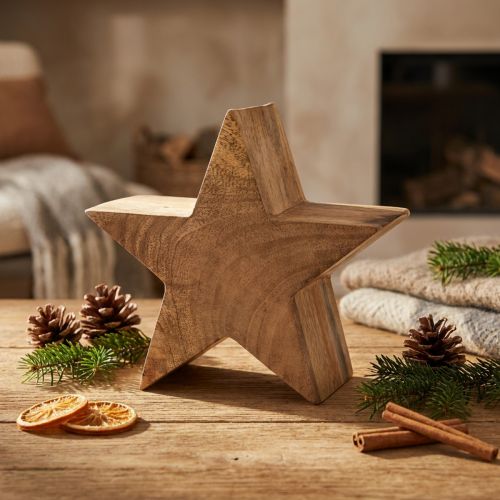 Houten decoratie sterdecoratie mangohouten tafeldecoratie naturel Ø20cm | Floristik24.nl