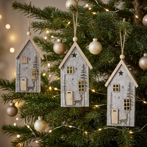 Kerstdecoratie vilthuisjes,