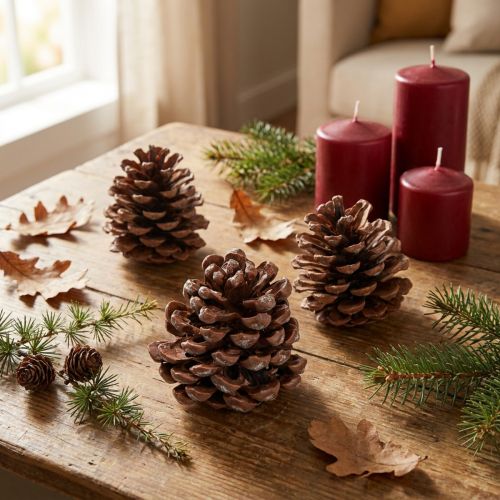 Artikel Set van 3 grote natuurlijke dennenappels (8-9 cm) – decoratieve pinienzapfen