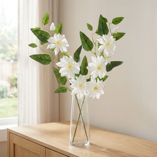 Kunstmatige clematistak met bloesem voor een elegante en onderhoudsvriendelijke decoratie, 81 cm, 2 stuks | Floristik24.nl