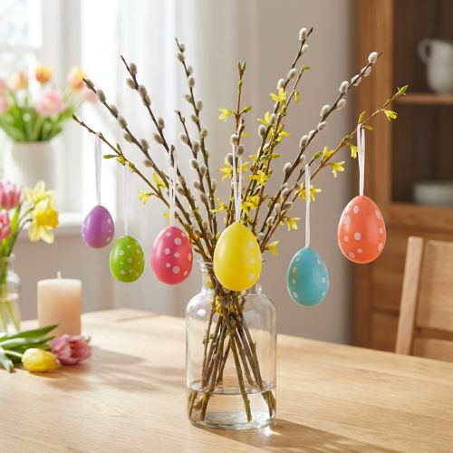 Paaseieren om op te hangen, diverse kleuren, 6 cm, 12 stuks | Floristik24.nl