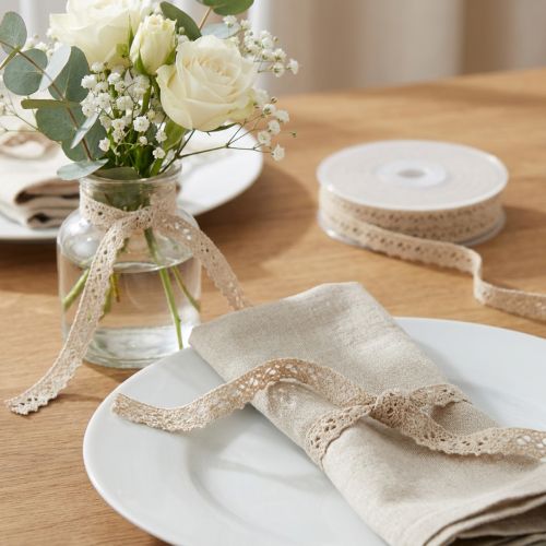 Artikel Decoratief lint sieradenlint gehaakt kantlint beige B12mm L20m