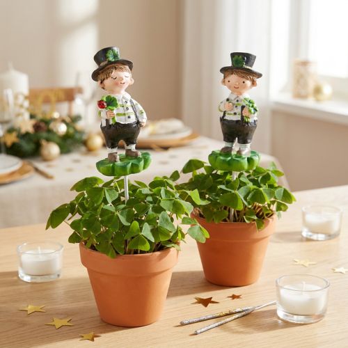 Artikel Schoorsteenveger met klaver, stekker voor oudejaarsavond, geluksbrenger, St Patrick's Day L27cm 4 stuks