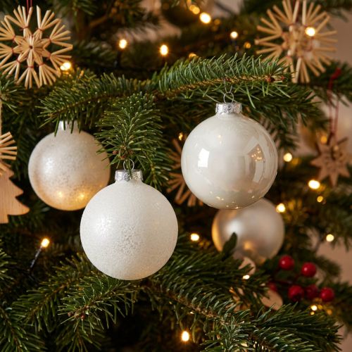 Sneeuwbol, boomhanger, kerstboomdecoratie, winterdecoratie wit H6,5cm Ø6cm echt glas 24 st | Floristik24.nl