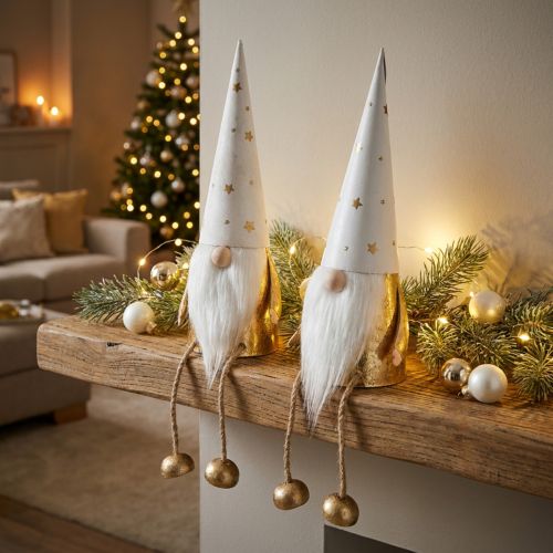 Kabouter Kerstdecoratiefiguur wit, goud Ø6,5cm H22cm 2 st | Floristik24.nl