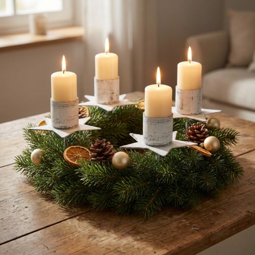 Artikel Stervormige kaarsenhouder om op te plakken metaal wit shabby chic 6cm 4st