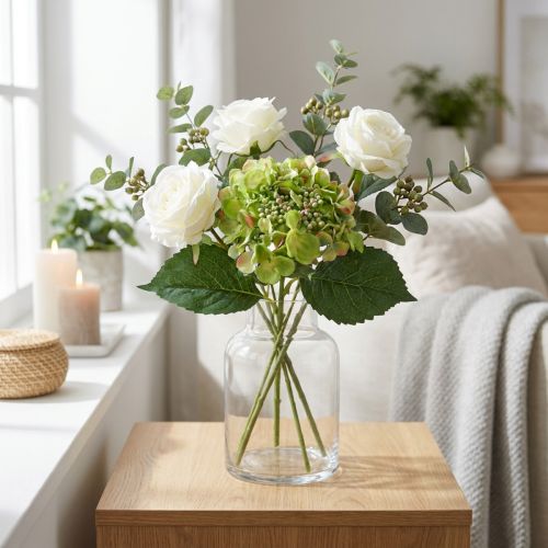 Hortensia kunst, bloemdecoratie, zijden bloem groen L44cm | Floristik24.nl