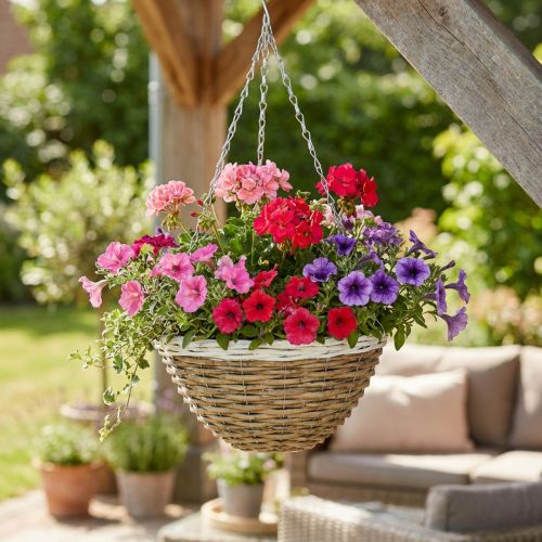 Artikel Schaal om op te hangen, hanging basket, bloemenmand naturel, wit Ø30.5cm