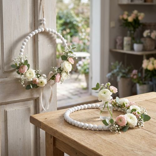 Decoratieve houten ring Shabby Chic wit Ø19cm, bruiloft, lente, deurdecoratie, set van 4 | Floristik24.nl