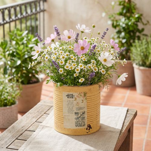 Artikel Decoratieve tinnen, abrikooskleurige, metalen plantenpot, zomerdecoratie, Ø15,5 cm H15 cm