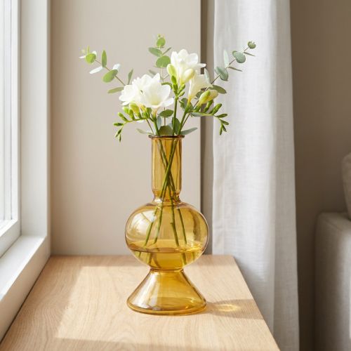 Minivaasje gele glazen vaas bloemenvaas glas Ø8cm H16,5cm | Floristik24.nl