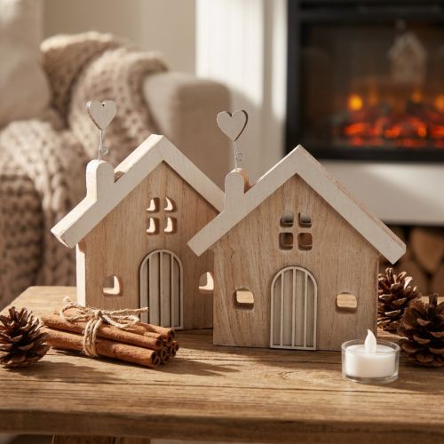 Houten huis decoratieve huistafelstandaard hout 16,5 cm 2 st | Floristik24.nl