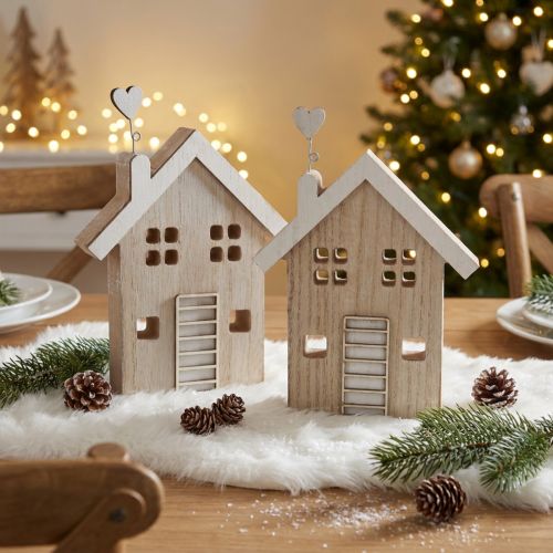 Houten huis decoratieve huistafelstandaard hout 20cm 2 st | Floristik24.nl