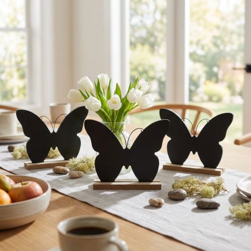 Tafeldecoratie houten decoratie vlinder zwart naturel 15cm 6 stuks | Floristik24.nl