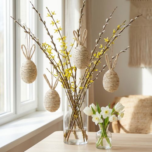 Artikel Decoratieve paaseieren om op te hangen met konijnenoren 13,5 cm 4 st
