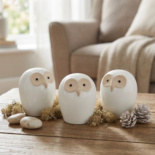 Uil decoratiefiguren keramiek bosdier decoratie wit 11,5cm 3st | Floristik24.nl