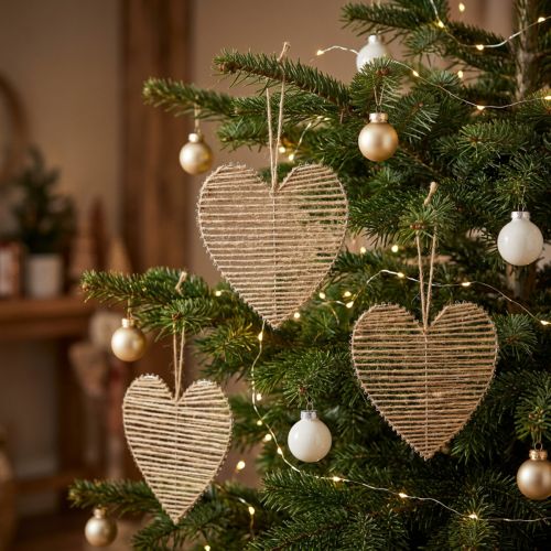 Decoratief hart jute naturel voor kerstversiering om op te hangen 20cm 4 st | Floristik24.nl